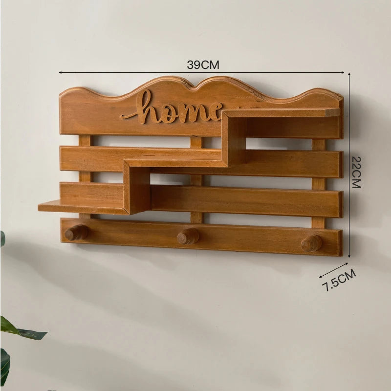 Entrance wall hangers key holder solid wood storage rack door hooks hanger plants pot shelf home decor