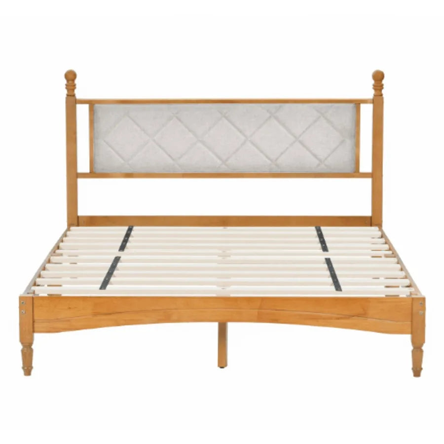 Wood bed frame with fabric upholstered board - united states