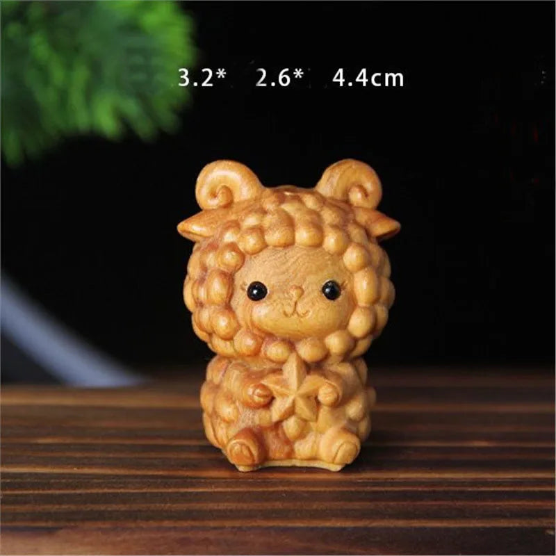 12 zodiac wood carving set - rat cow tiger rabbit dragon snake horse sheep monkey chicken dog pig animal figurines