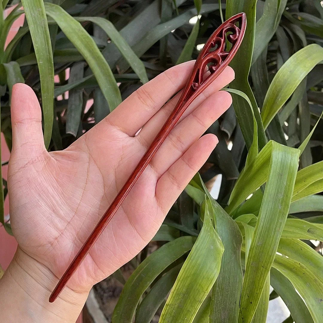 Chinese retro style peach wood handmade carved hairpin hollow out hair stick women styling tools accessories - united