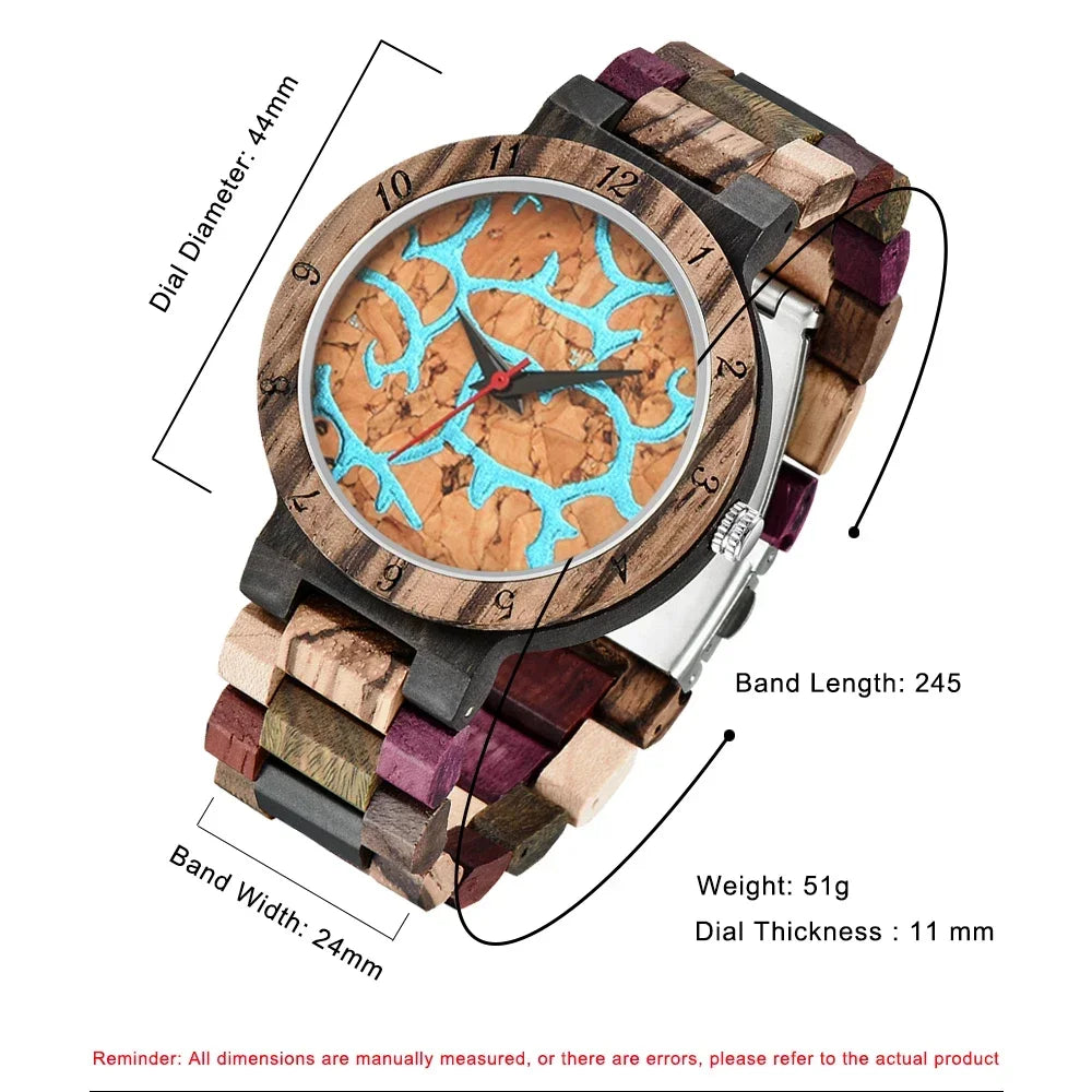 Artisan color-block mysterious wooden disc watch lightweight multicolor strap sophisticated gift for men
