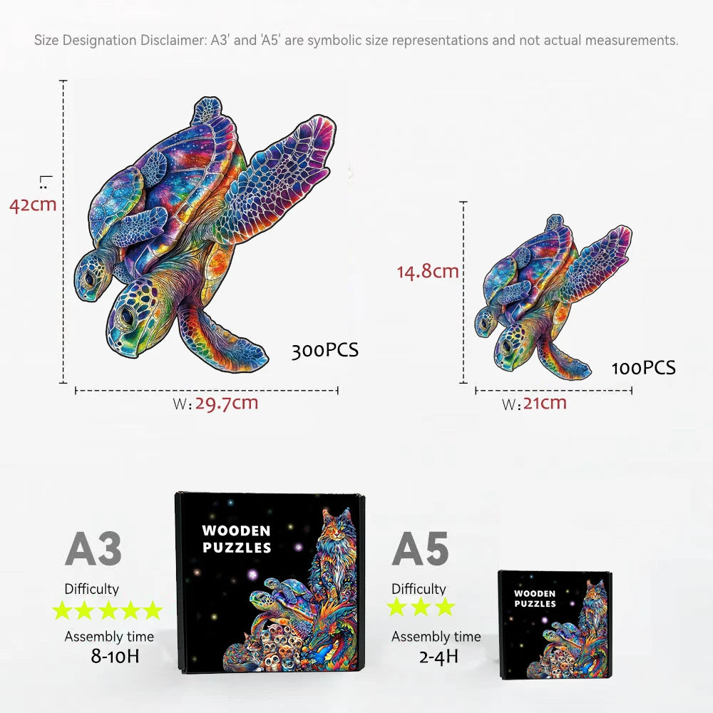 3d turtle father and son wooden jigsaw puzzle，ideal gift for adults artistic brain teaser unique irregular animal shape