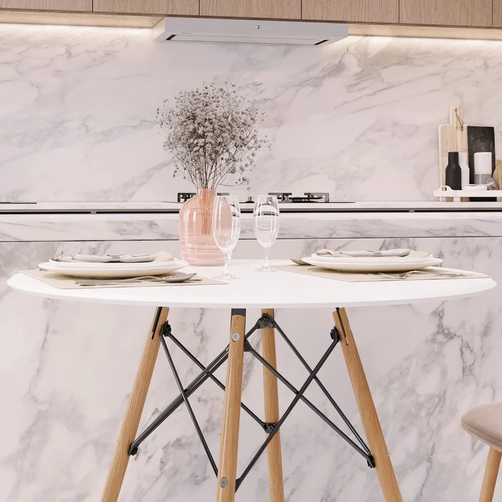 31 inch round dining table – small mid-century modern kitchen for 2-4 people made with real beech wood legs whit