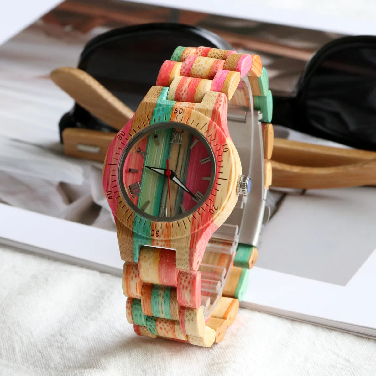 Women watch elegant colorful bamboo wooden watches fashionable color band clock quartz wood wristwatches woman gifts