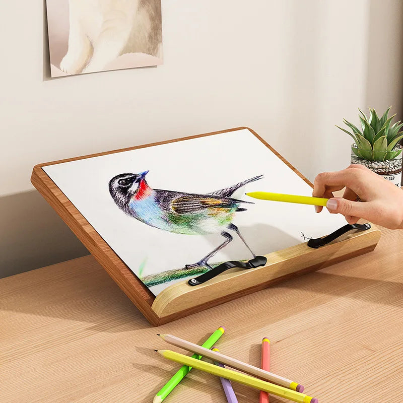 Wooden reading stand adjustable book holder student notebook clip bookshelf for note-taking portable desk