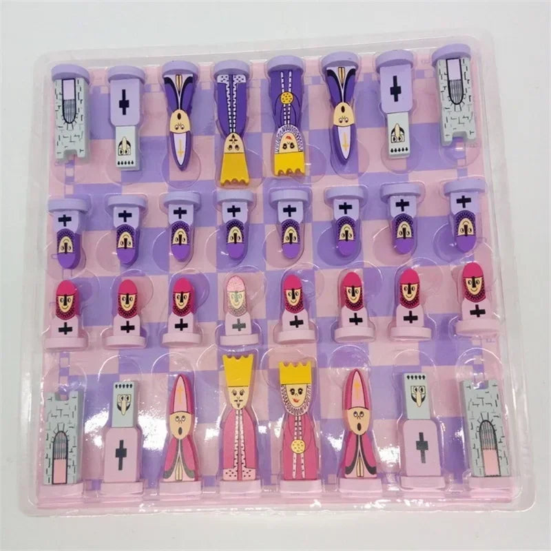 Travel chess set with board educational toys for kids adults wooden international game colour king and queen - set