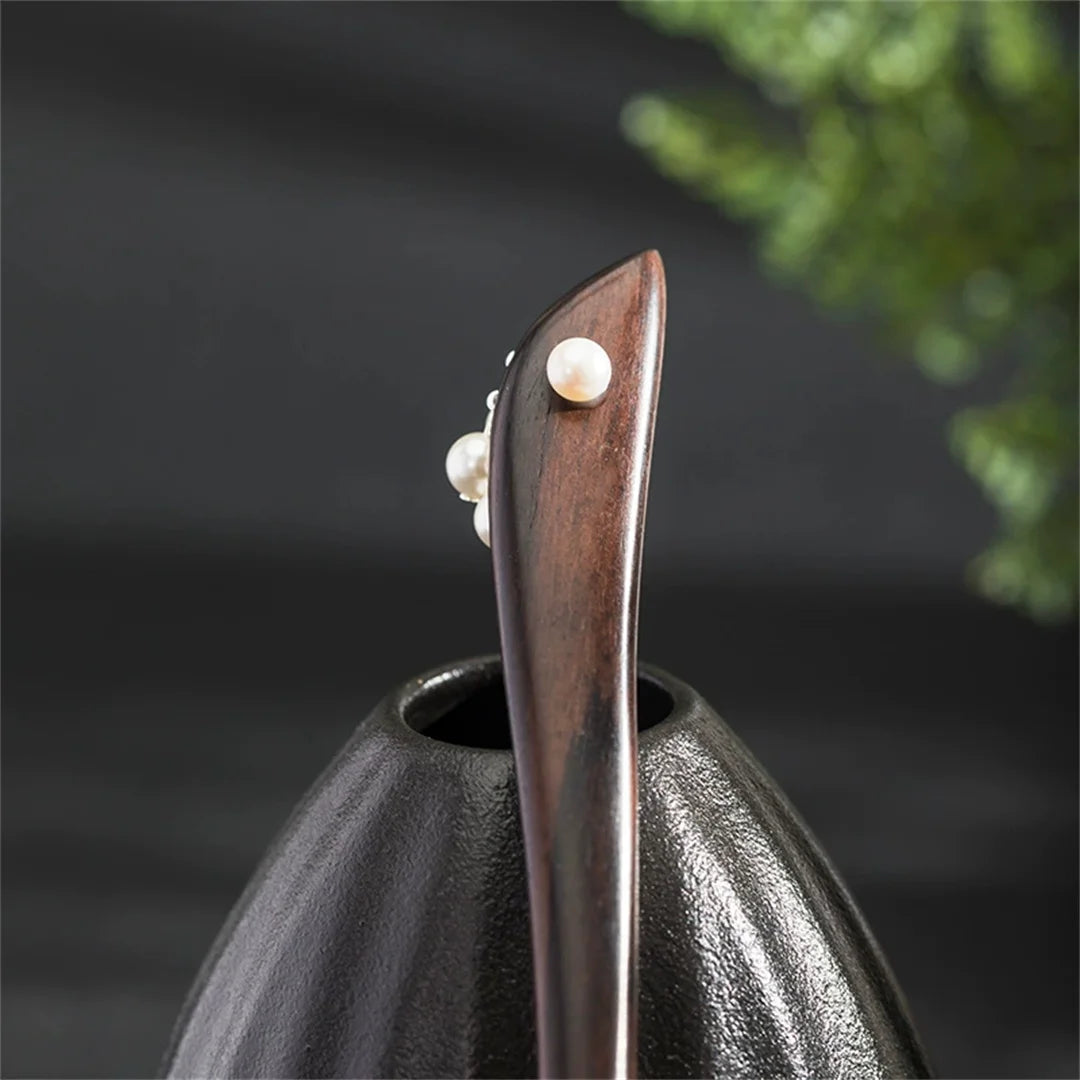 New 100% s925 pure silver women’s men retro hairpin ebony wood cloud blossom chinese style hanfu hair accessories