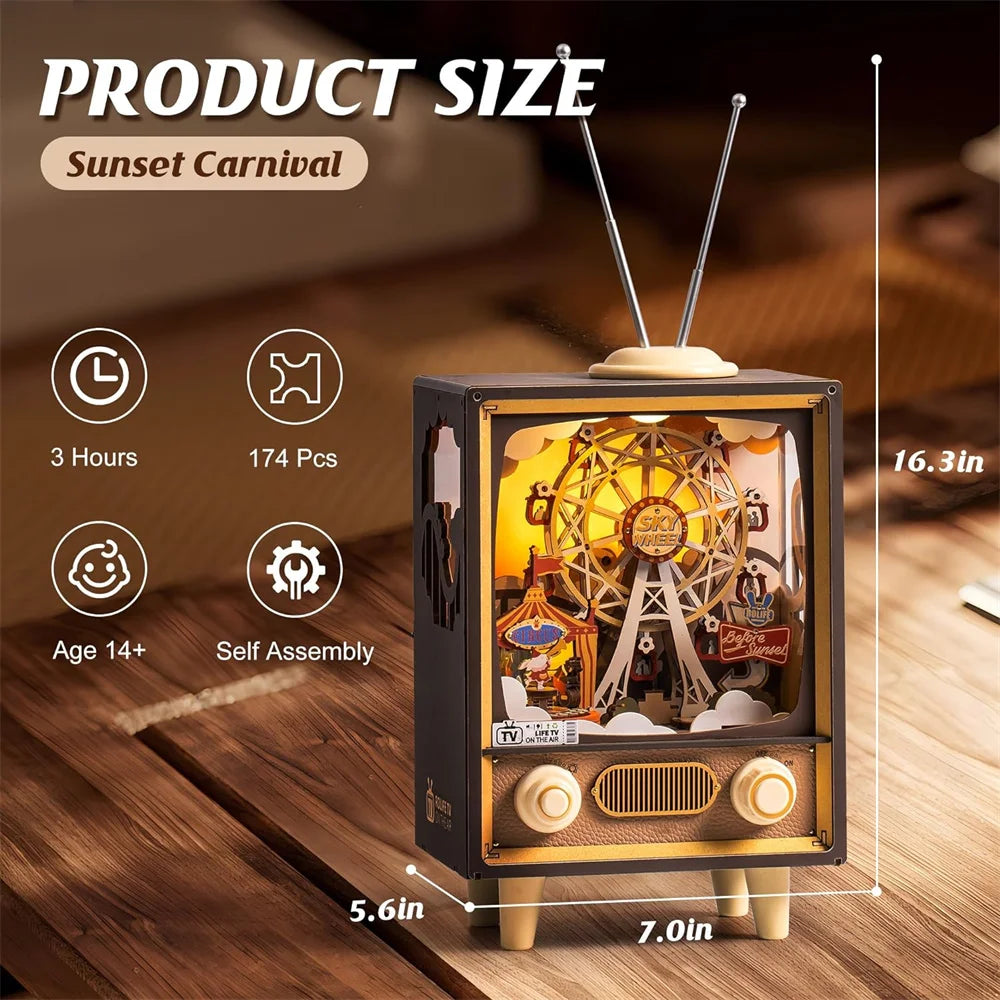 Robotime rolife music box sunset carnival with light 3d wooden puzzle kits toys for children kids birthday gifts amt01