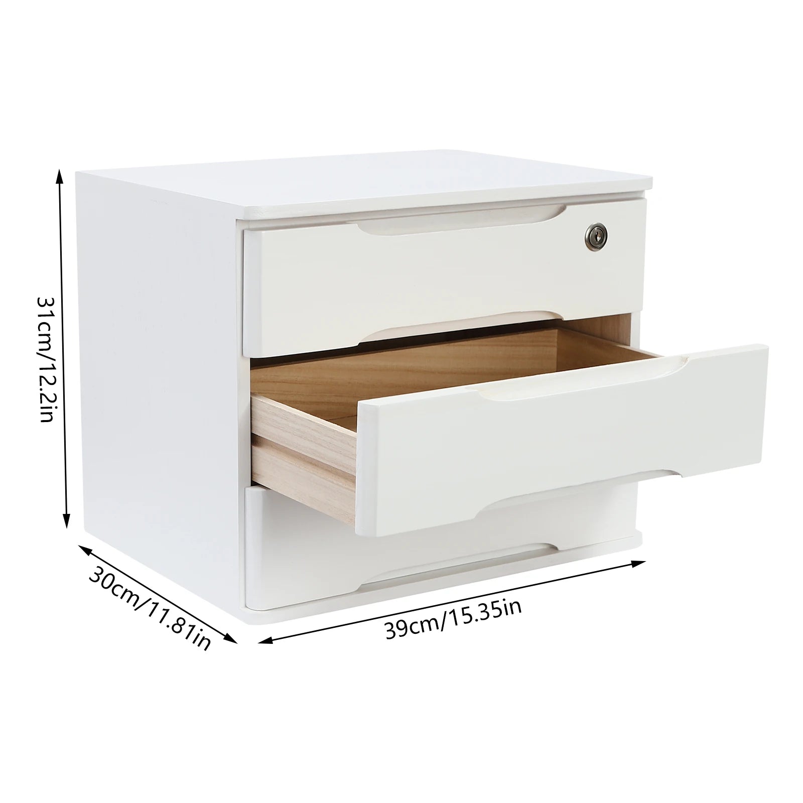 1/2/3 tier desktop storage box wooden drawer organizer with lockable drawers no assembly required - 3-tier white