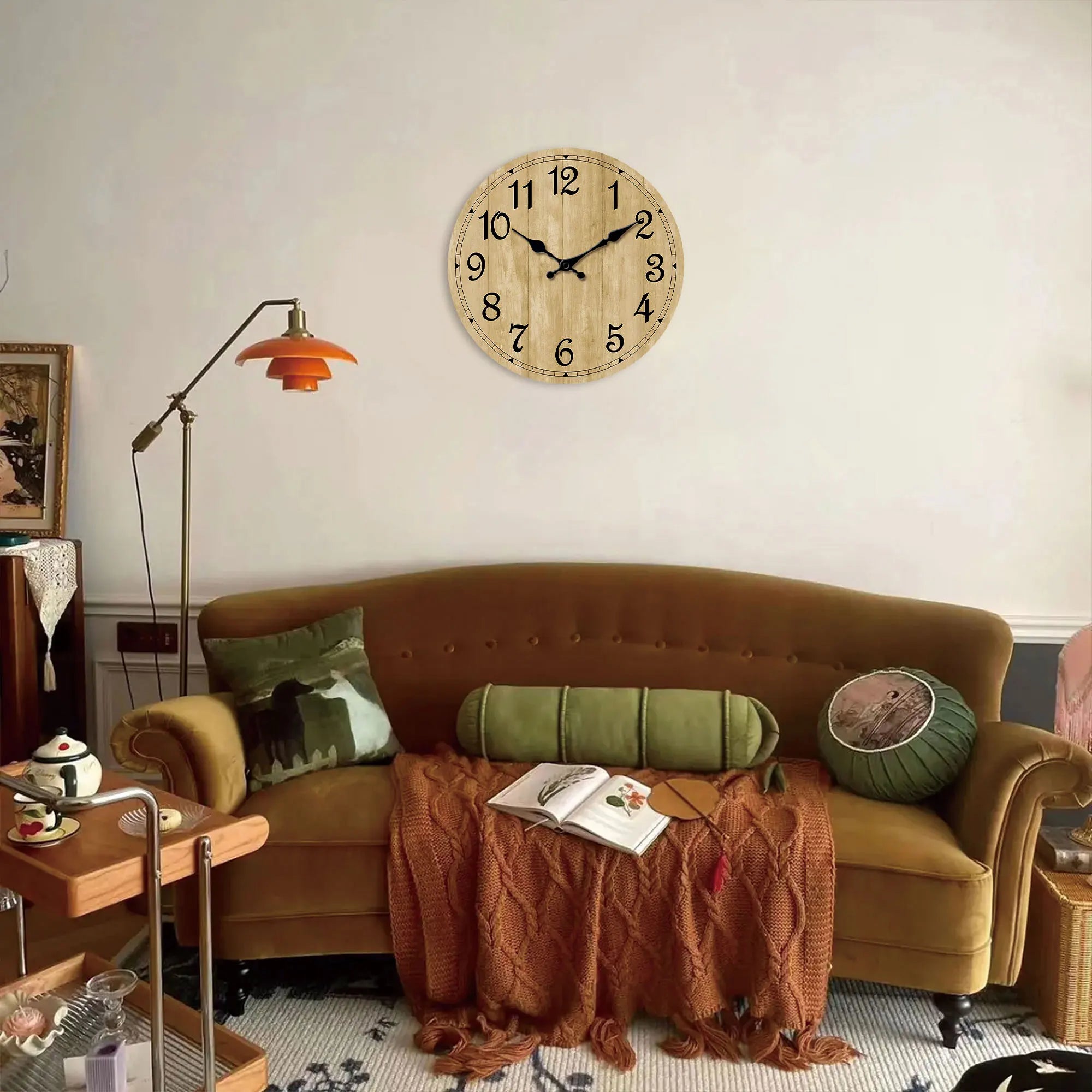 Modern silent quartz wooden wall clock - imitation wood color texture design simple suitable for living room b - 16 inch