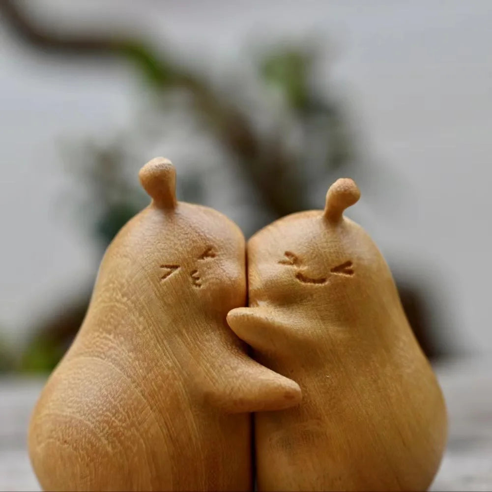 Cute wooden carvings never separate figurine valentine’s day gifts boyfriend birthday hugs pears home decor desktop