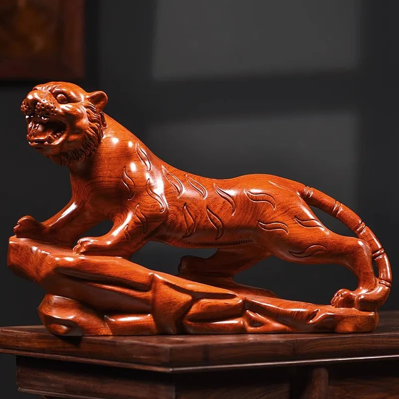 Hand-carved ebony wood tiger statue - majestic mountain home decor chinese zodiac office sculpture luxury gift - b