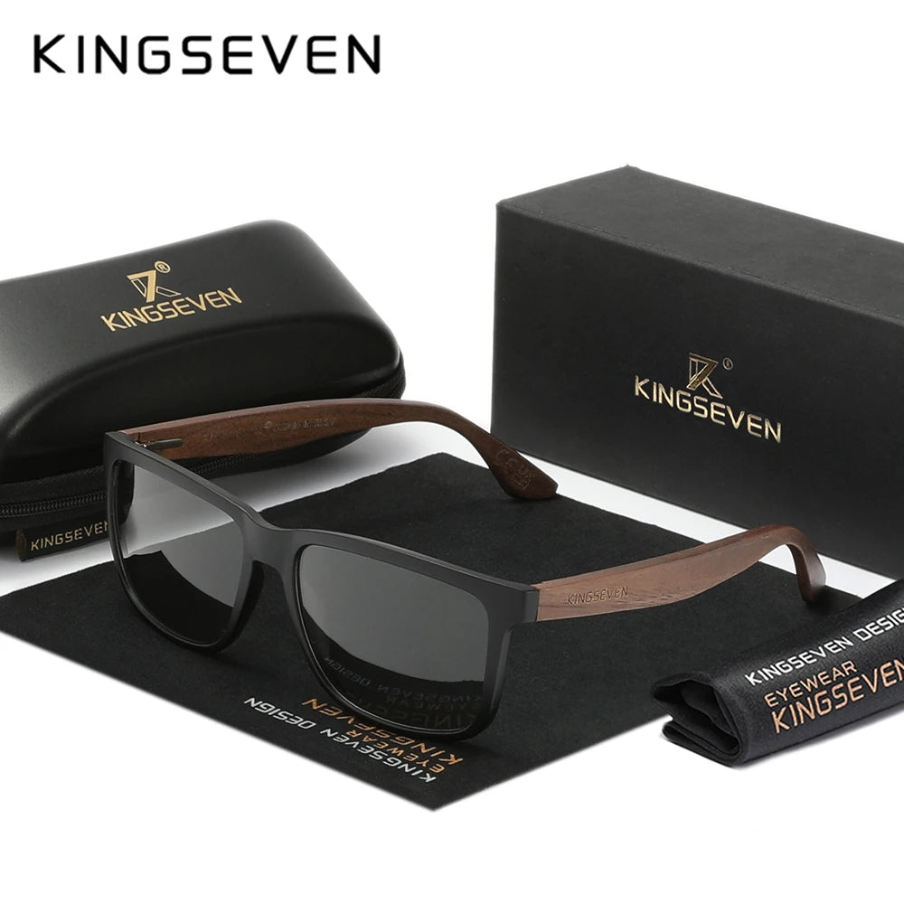 Kingseven black walnut wood sunglasses man polarized high quality rectangle glasses woman uv400 eyewear accessory