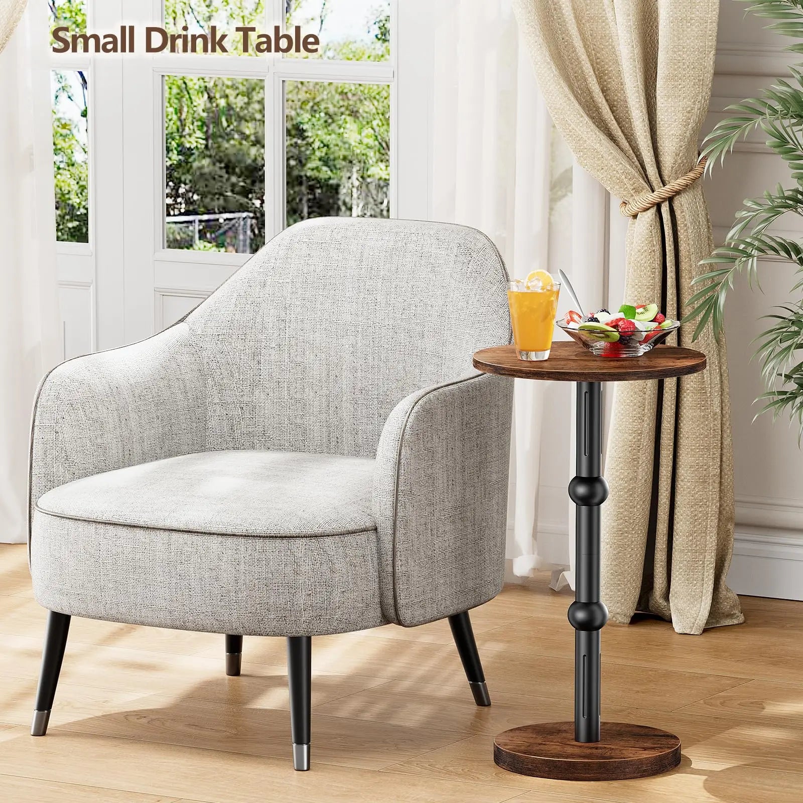 Drink table small round side for spaces accent with metal leg thickened wood pedestal coffee tables living room