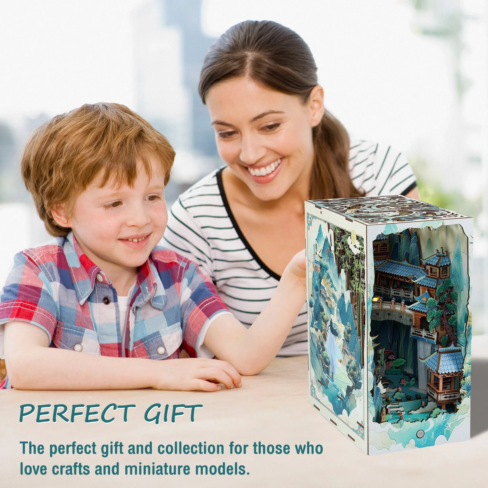 3d book nook kit diy doll house bookshelf insert miniature dollhouse bookend for xmas home office puzzle model build