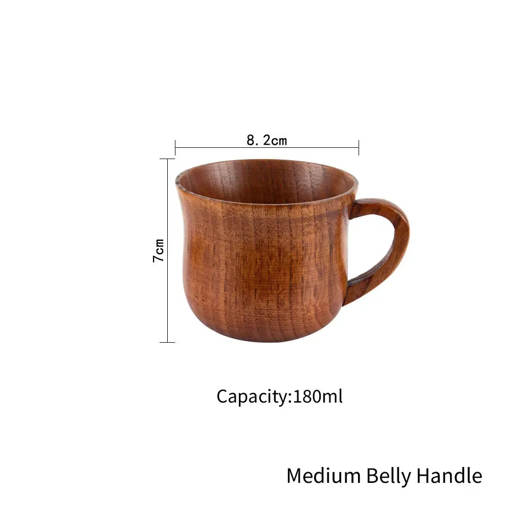 Jujube wooden handmade water coffee mug cup tea beer juice milk mugs drink cups with handle retro gift - medium belly