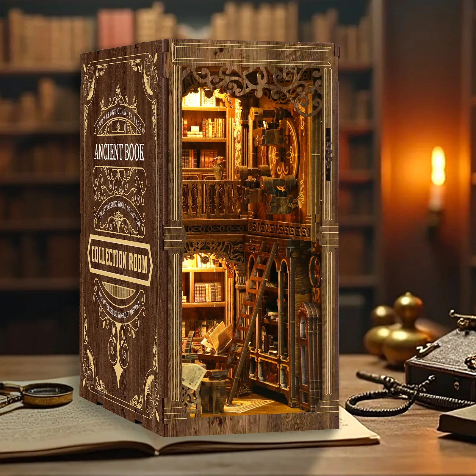 Vintage book collection room wooden nook diy kit - 3d puzzle house model christmas & black friday craft gift - bv02-008