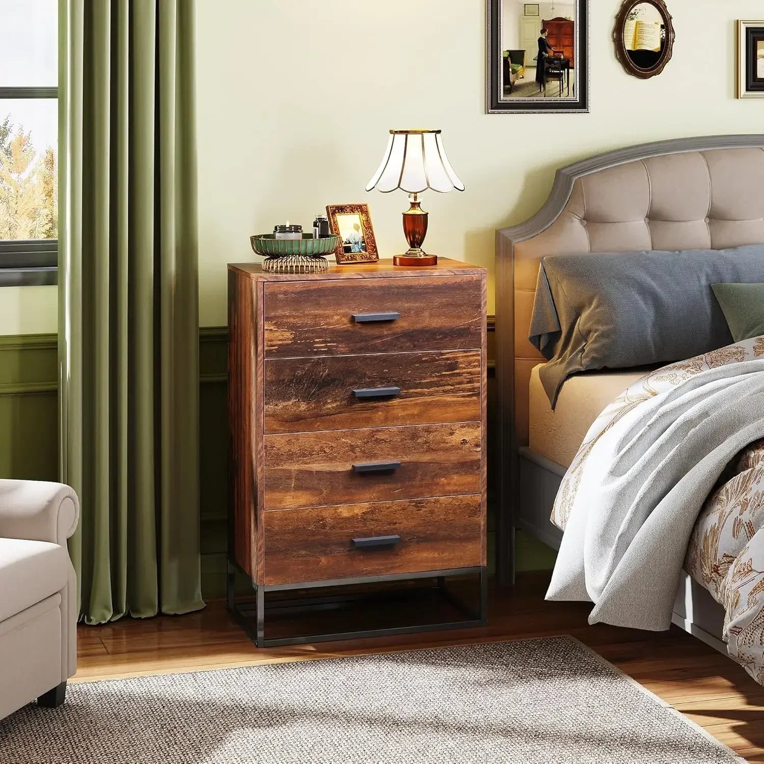 Wood dresser for bedroom with 4 drawers chest of tall sturdy metal frame hallway living room - united states