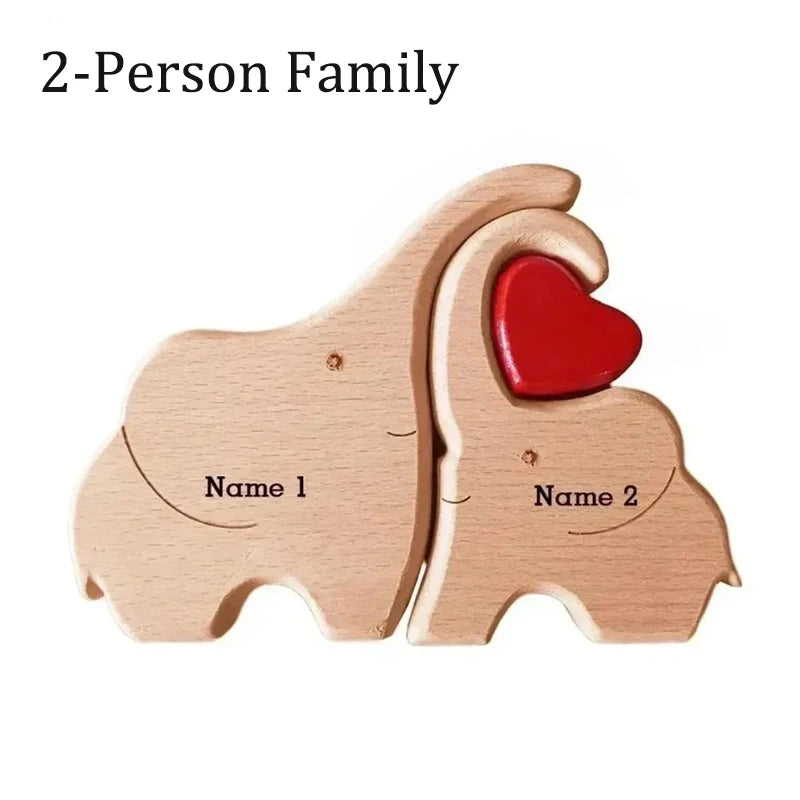 Personalized elephant family wooden puzzle love animal wood custom name sculpture free engraving decor gifts - 2pcs