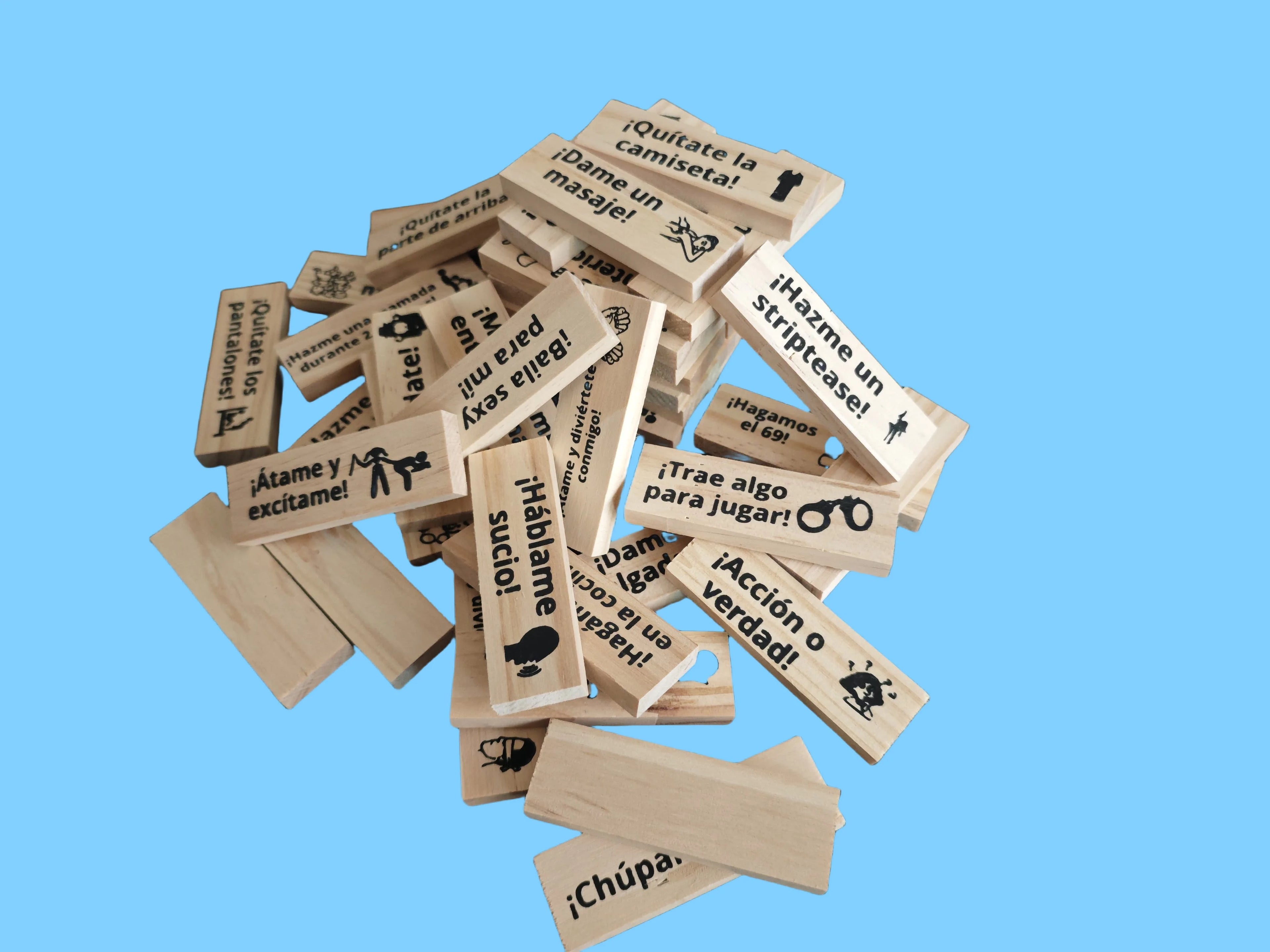 Seven language versions 48pcs building block game couple wooden tower date night adult party spanish sm product