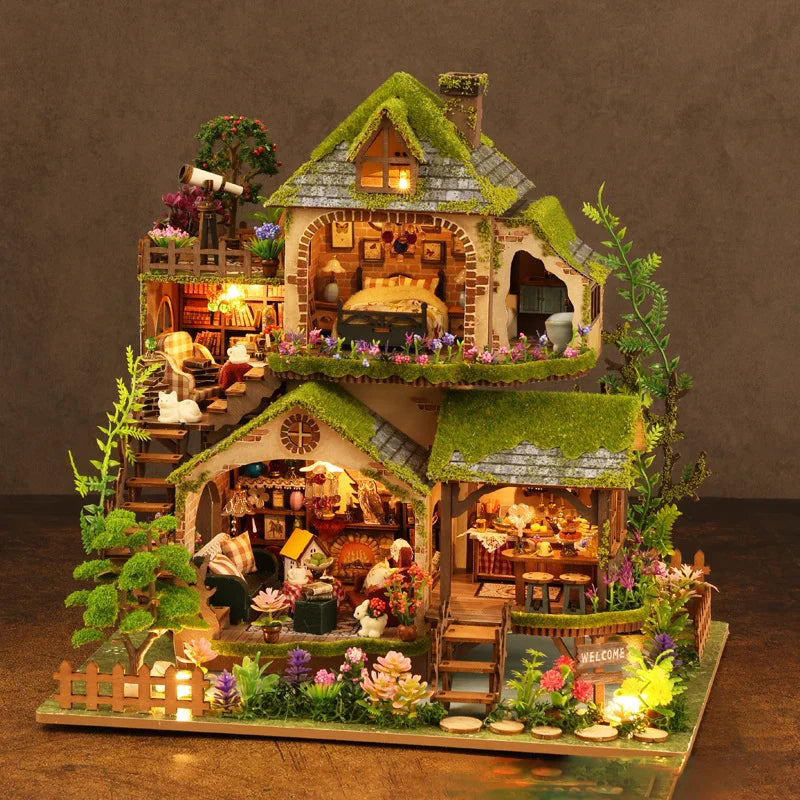 Diy wooden miniature model kit forest adventures casa doll houses 3d puzzle dollhouse with furniture for friends