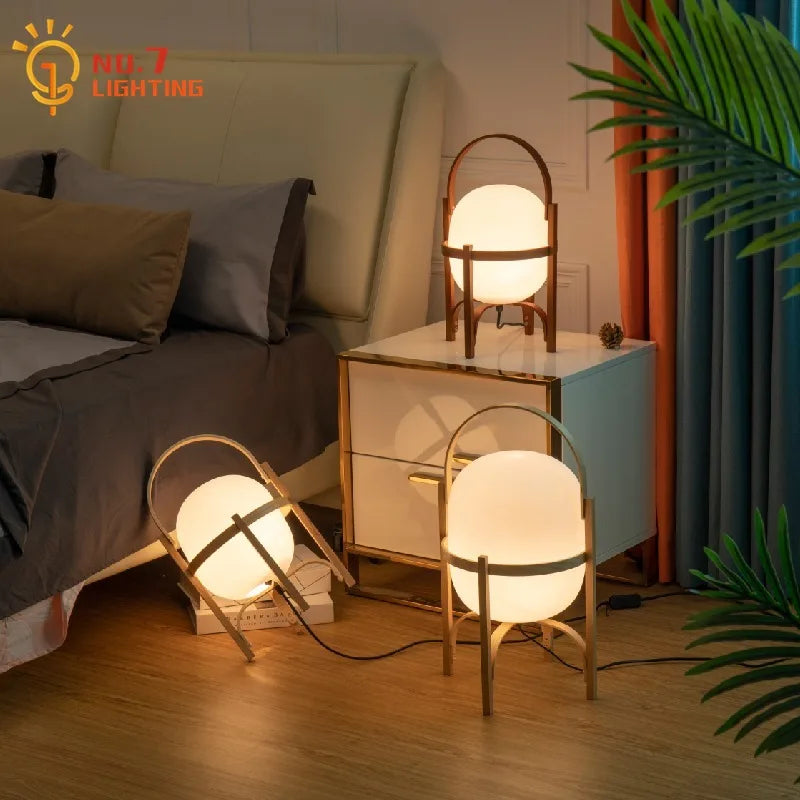 Japanese design solid wood glass desk light led e27 vintage table lamp home decor living room bedroom bedside kitchen