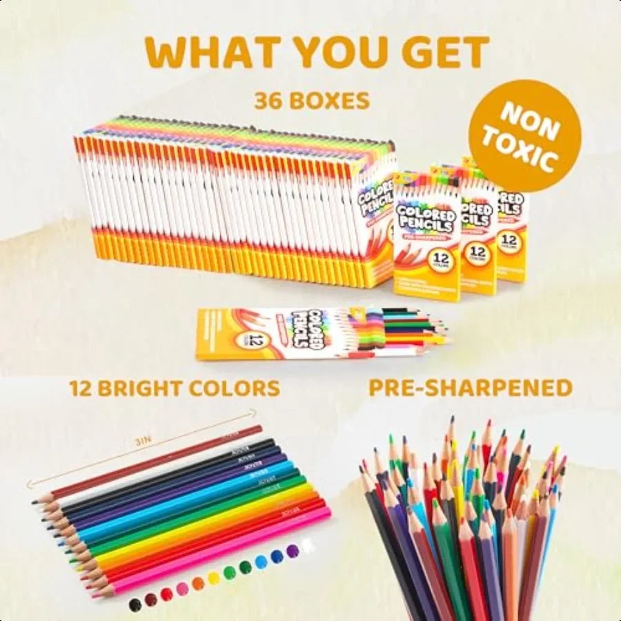 Joyin 432 count colored pencils bulk for 3+ 12 colors 36 packs presharpened coloring art plies school - united states