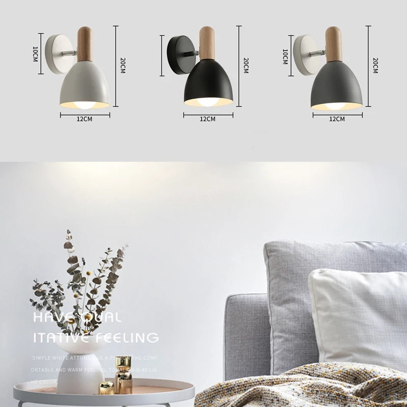 Wooden wall lights bedside lamp bedroom light sconce for kitchen restaurant modern nordic e27 home decor