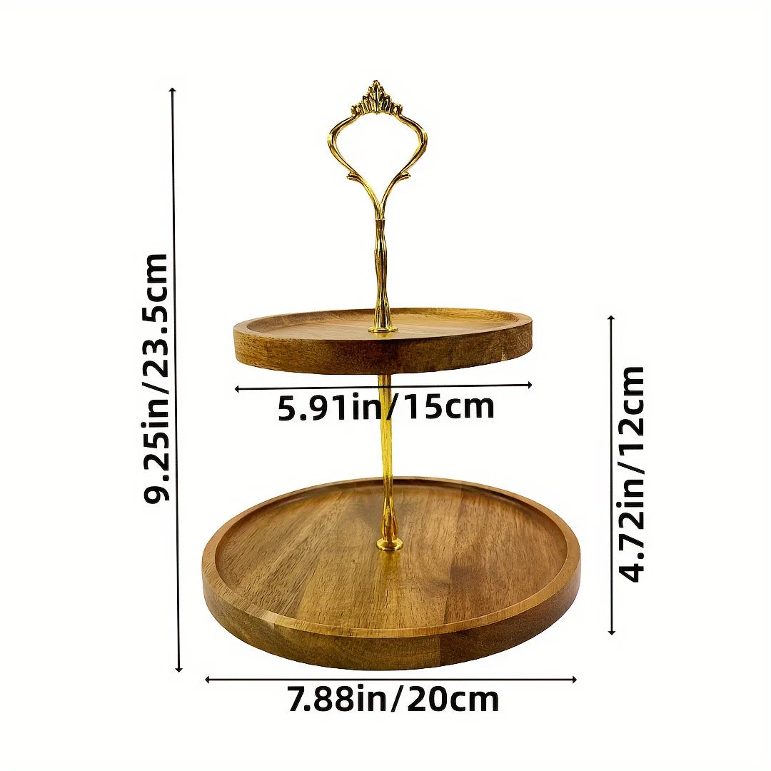 Japanese solid wood fruit plate factory wholesale wooden tray multi-size high-value snack - double-layer gold / 6 inches