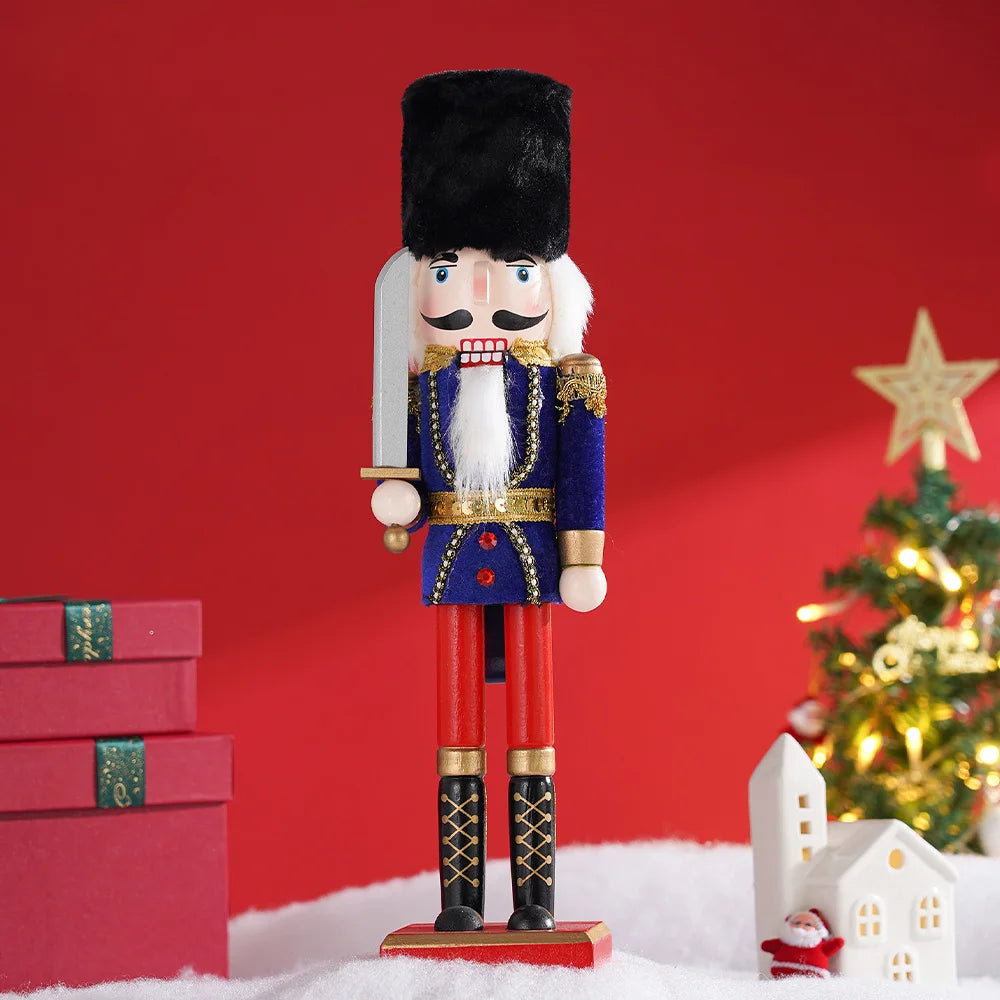 Nutcracker miniature wooden 38cm puppet ornament desktop decoration cartoon walnut soldier christmas home - c / united