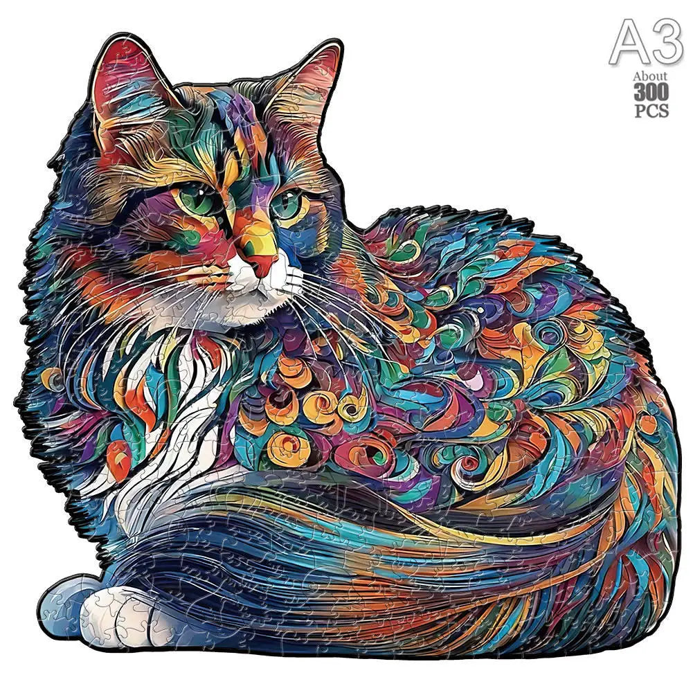 Lovely cat wood jigsaws creative games brain twister holiday gifts wooden animal puzzle kids adults high-quality diy