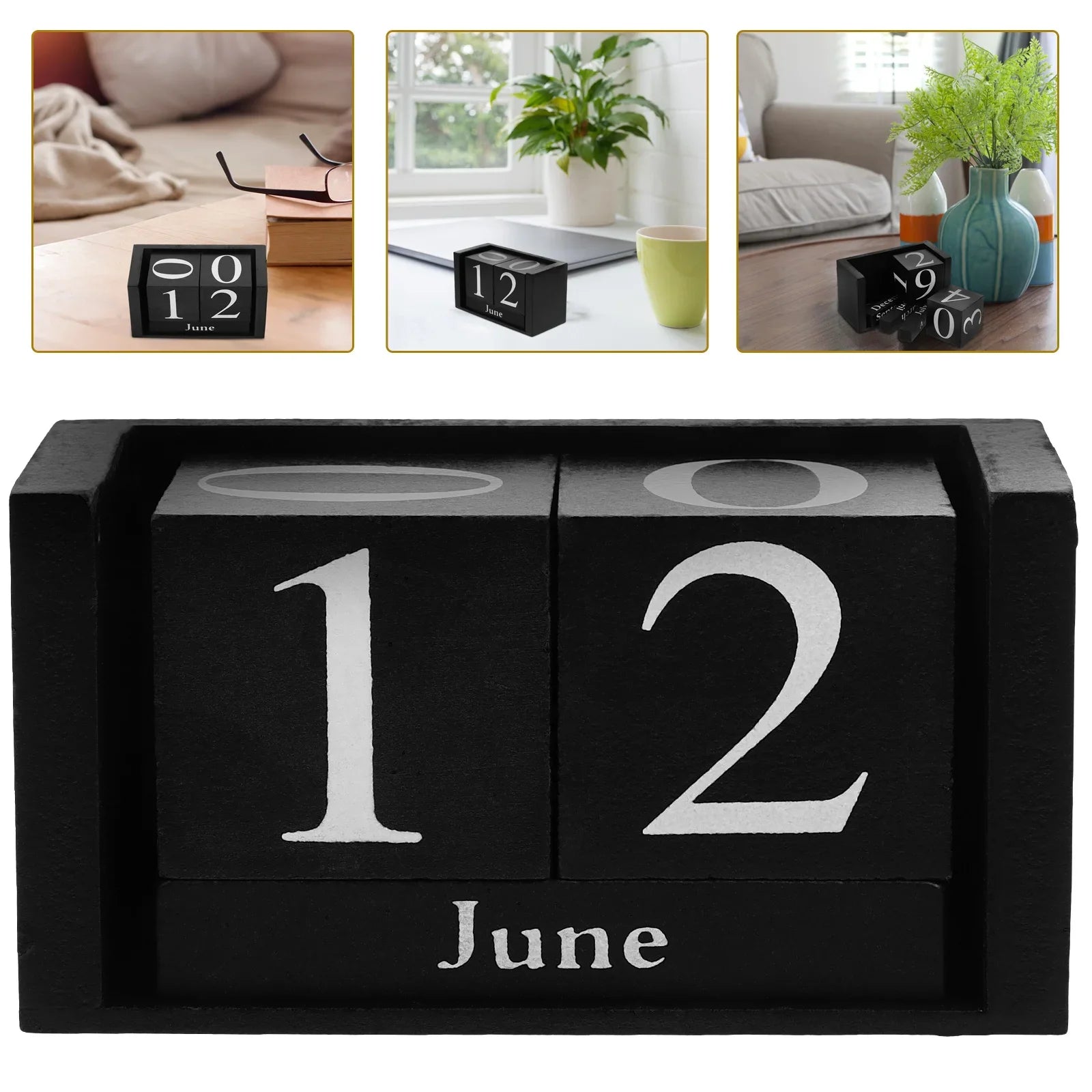 Wooden calendar blocks elegant desk decor household perpetual office supply table standing daily use black