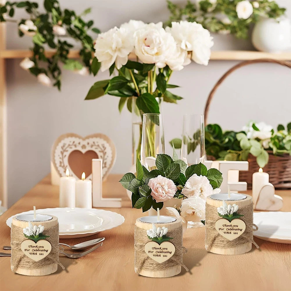 12 pcs set of wooden tealight candle holders small candlelight candlestick wedding favors bridal shower for guests