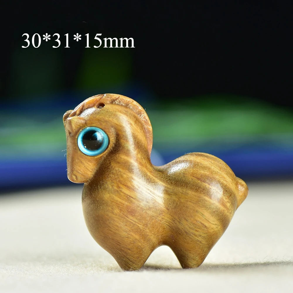 Natural wooden carving mini rainbow horse handcrafted miniatures ornaments diy figurine pendant keychain accessories