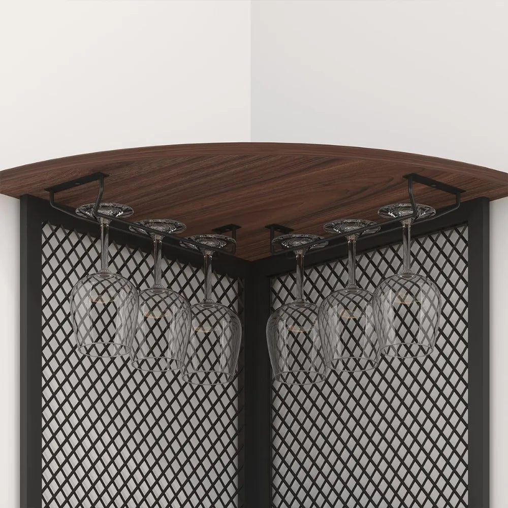 Tall corner bar cabinet large wood and metal liquor with wine rack adjustble shelf storage,