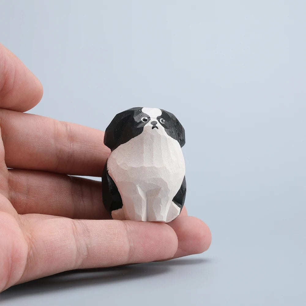 Handcrafted wood carving border collie statue dog figurines desk ornament decorations accessories animal sculpture