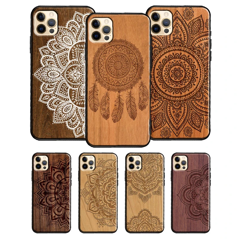 Mandala floral wood for iphone 13 12 pro max mini cover phone case 11 14 xs x xr 7 8 plus se