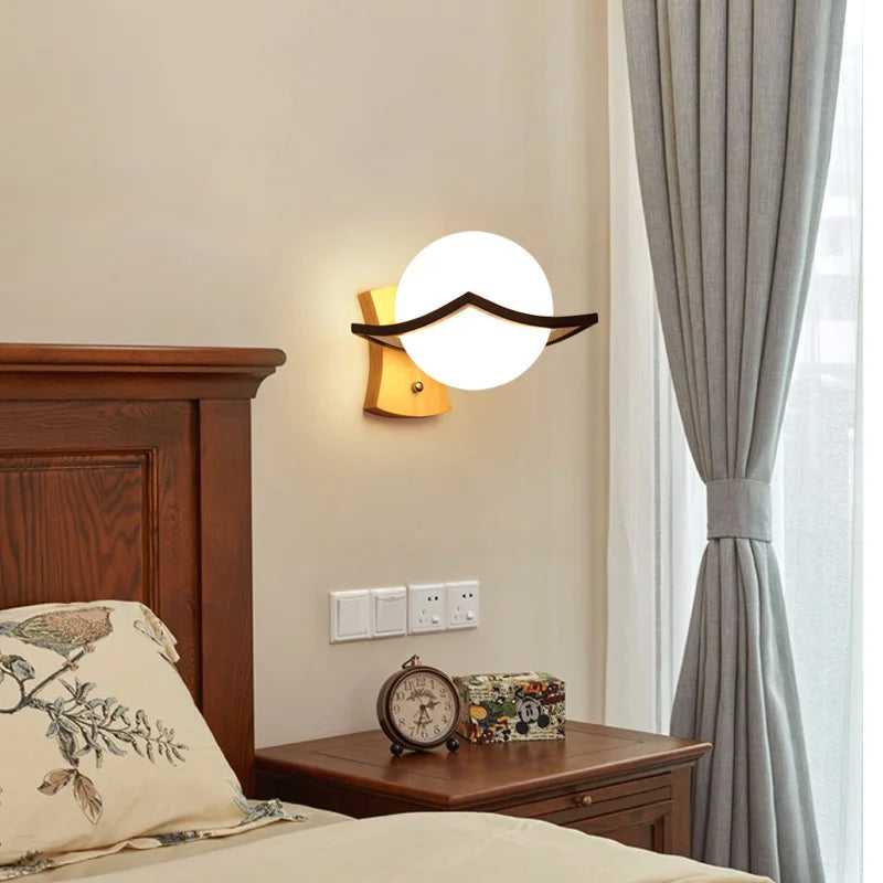 Modern led wall lamps wooden lights bedroom bedside stairs corridor interior mounted lighting sconce home decor light