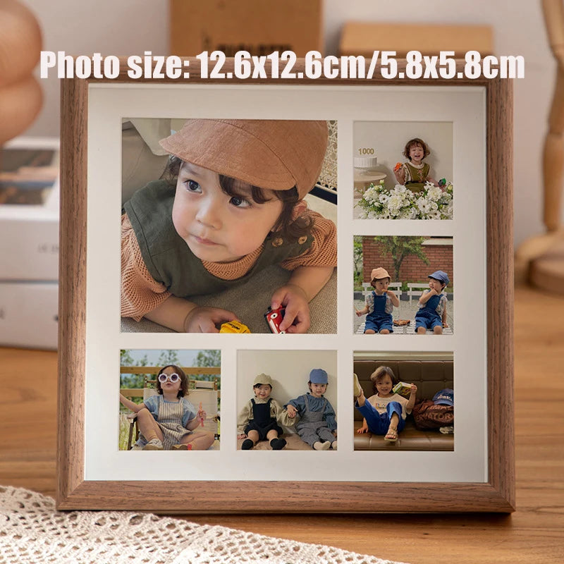 Imitative wooden photo frame for walls 23x23cm nine-square grid vintage frames stand pictures gift room desktop decor