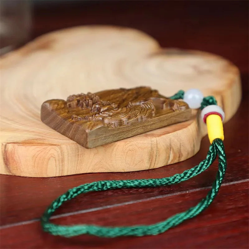 Hign-end green sandalwood carving dragon tiger card pendant for men jewelry personality wood pendants necklace male