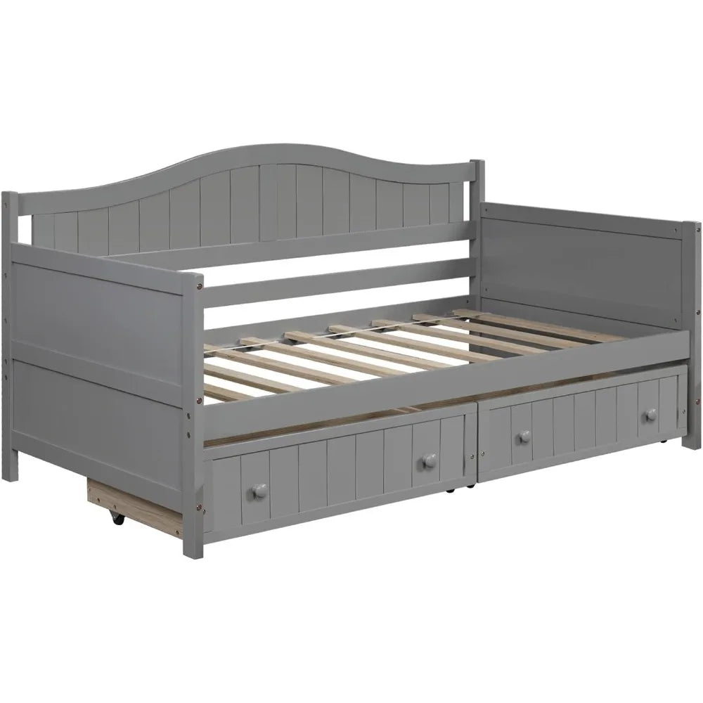 Twin daybed with storage drawers wood day bed frame for living room bedroom dual-use sofa beds kids guests sleepovers