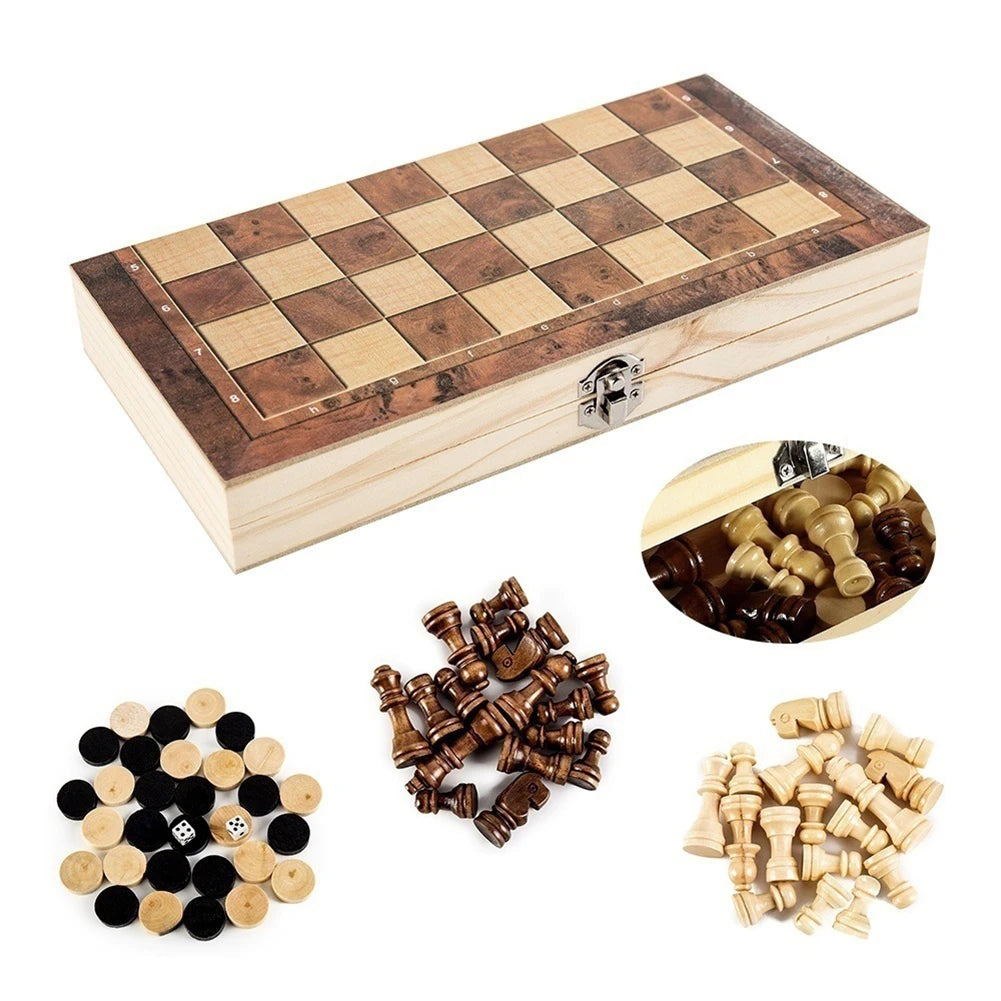 Magnetic wooden folding chess set felted game board 24cm*12cm interior storage adult kids gift family - 1 / spain