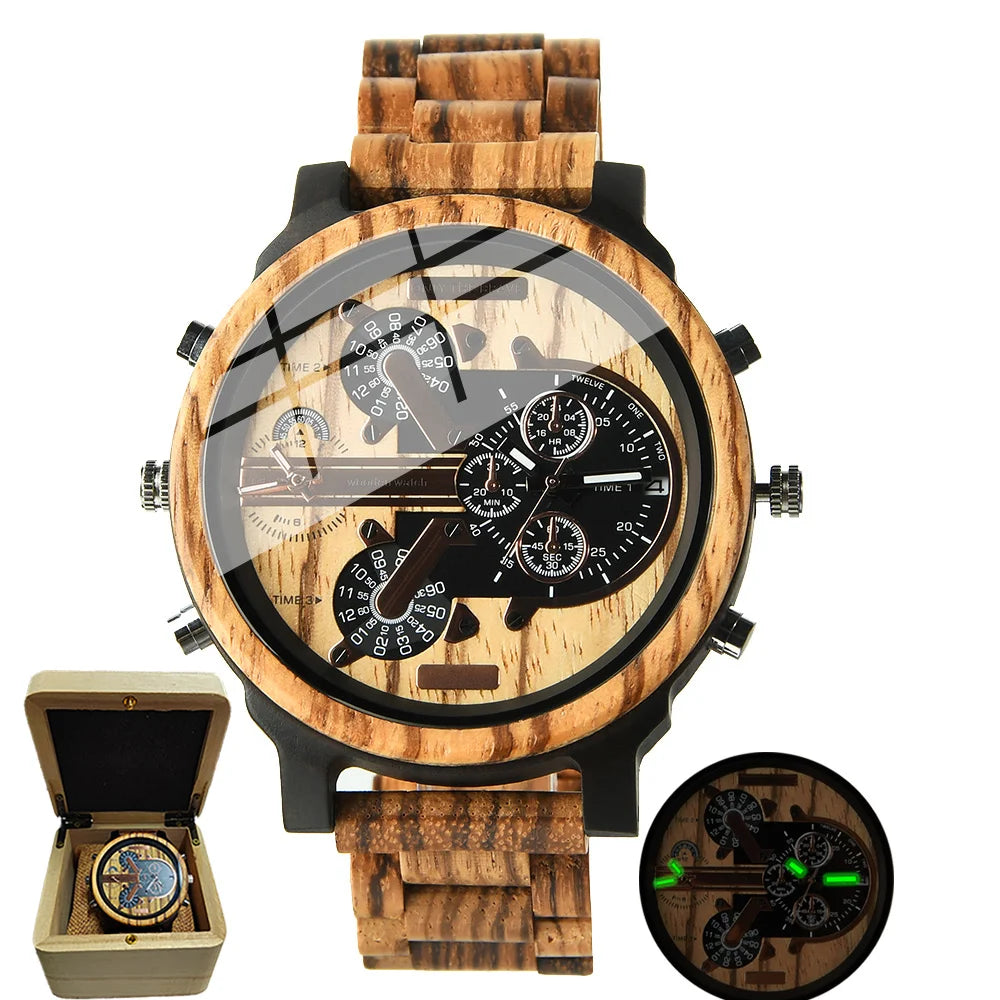 Big face wrist watches men large wood watch man fashion men’s quartz wristwatches strap dress dual clock wooden