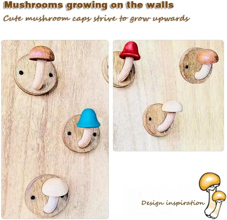 Wooden mushroom coat hooks wall mounted towel hanger solid wood colorful set of with screws (4 hooks & 8 screws)