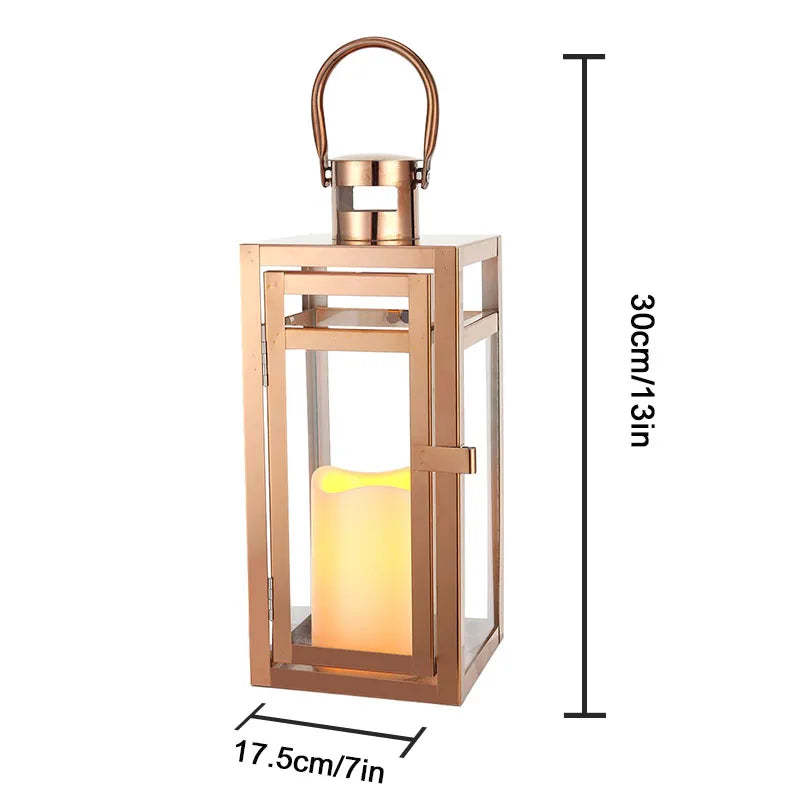 Stainless steel candle holder lanterns rose gold hanging lantern candlestick light for indoor outdoor weddings party