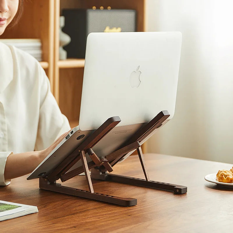 Wood laptop stand foldable 8 levels height adjustable portable notebook holder computer support for macbook air pro