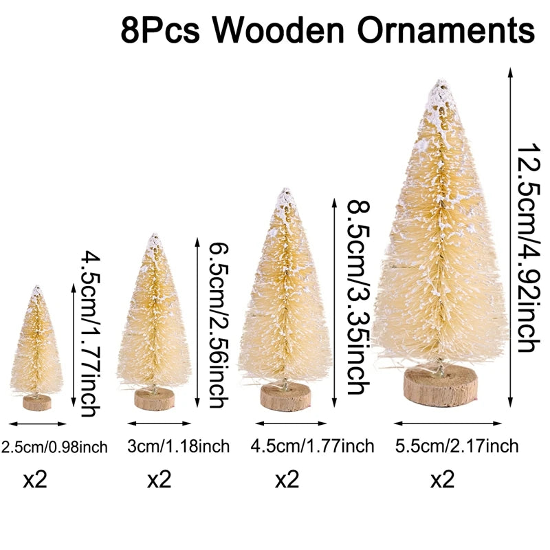 8/12pcs mini wooden christmas trees artificial tree for xmas tabletop ornaments decorations 2025 navidad - as shown