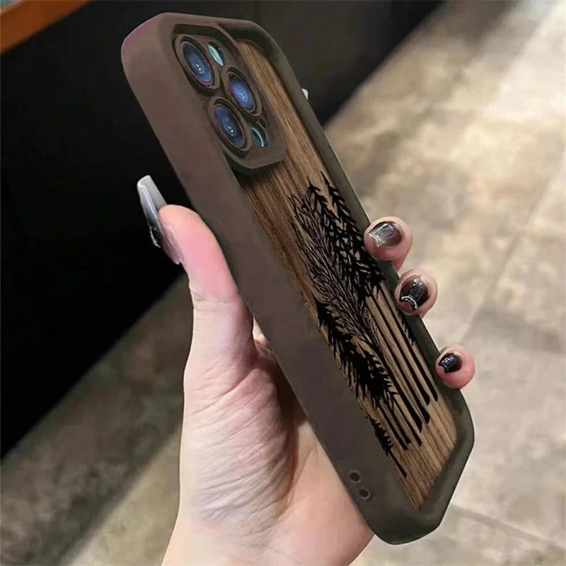 Retro forest brown wood soft phone case for iphone 16 15 14 13 pro max 11 12 mini xr x xs 7 8 plus se2 16e shockproof