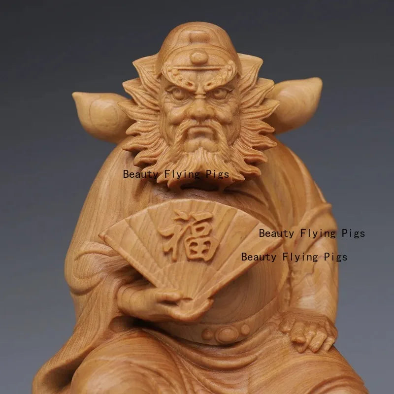 1pc wooden statue of zhong kui exorcist figure home decoration office feng shui sculpture ornaments - 12x7x4.5