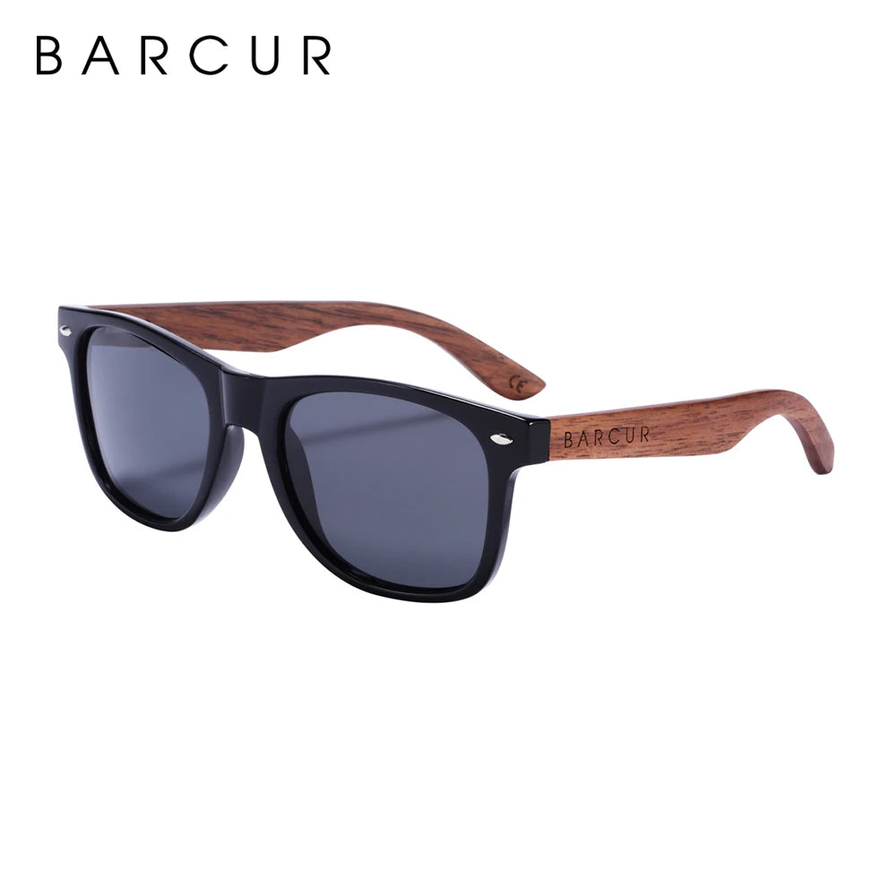 Barcur black walnut wood sunglasses for man polarized high quality sqare sun glasses men uv400 eyewear accessory
